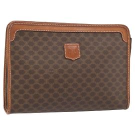 Céline CELINE Macadam Canvas Clutch Bag PVC Leather Brown Gold Auth ka4489 Brown Golden