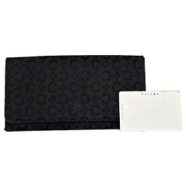 Céline Vintage Celine CC Monogram Fabric Wallet Black Gold Black