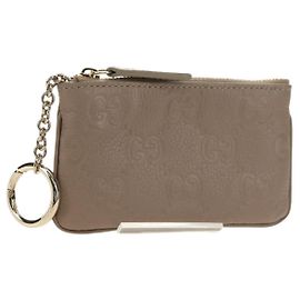 GUCCI GG Emblem Key Pouch Leather Beige Gold 815891 Auth 179515V Beige Golden