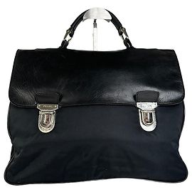 Bolso Tote de Nylon Vintage Prada Negro Plata Negro