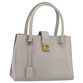 Sac à main Salvatore Ferragamo Gancini en cuir gris et or Auth 181831A Marron Doré