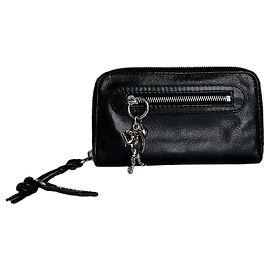 Chloé Vintage Chloe Grained Leather Wallet Black Silver Black