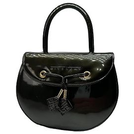 Vintage Givenchy Patent Leather Handbag Black Gold Black