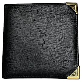 Yves Saint Laurent Carteira de couro vintage Saint Laurent preta e dourada Preto