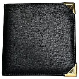 Yves Saint Laurent Portafoglio in pelle vintage Saint Laurent nero e oro Nero