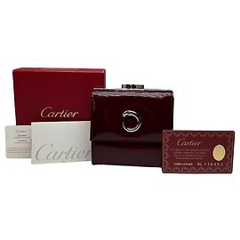 Cartera Vintage Cartier de piel charol granate plata Burdeos