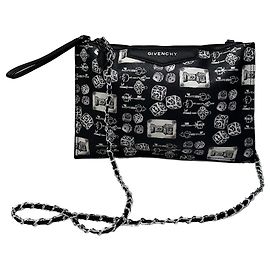 Vintage Givenchy Coated Canvas Clutch Bag Black White Black