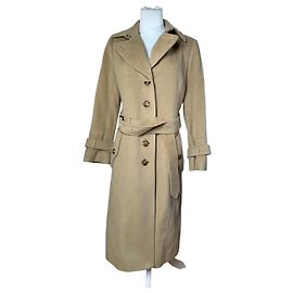 Vintage Burberry Wool Trench Coat Beige Gold M Beige
