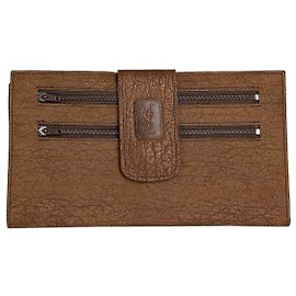 Yves Saint Laurent Carteira de couro amassado vintage Saint Laurent Marrom Prata Cru