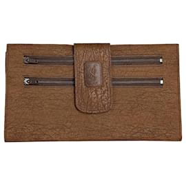 Yves Saint Laurent Vintage Saint Laurent Portemonnaie aus gekrepptem Leder Braun Silber Roh