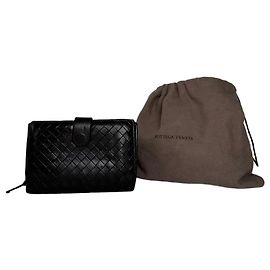 Vintage Bottega Veneta Woven Leather Wallet Black Silver Black