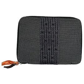 Hermès Vintage Hermes Canvas Zip Wallet Black Grey Silver Black