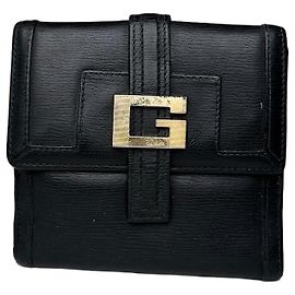 Carteira de couro vintage Gucci preta e dourada Preto