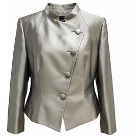 Giorgio Armani Silver Metallic Silk Blazer Jacket Silvery