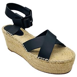 Céline Sandali espadrilles con zeppa in pelle nera Celine Nero