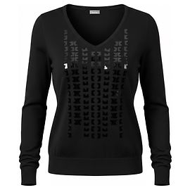 Maglione in lana e seta Akris nero con scollo a V e maniche lunghe decorato con paillettes Nero