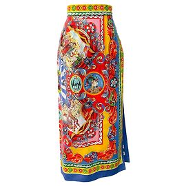Jupe midi Dolce & Gabbana Multi Caretto avec fente latérale et short Multicolore
