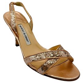 Manolo Blahnik Copper Sequined Callasli Slingback Sandals Metallic