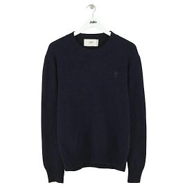 Ami Navy Blue Wool Sweater Men L Navy blue