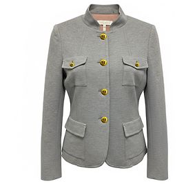 Escada Open Grey Bellis Stretch Jersey Jacket with Gold Logo Buttons Grey