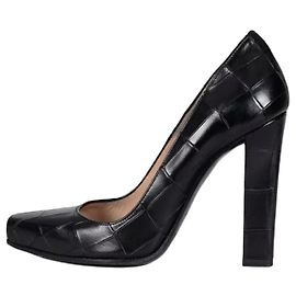 Roberto Cavalli Black Embossed Leather Block Heel Pumps Sz.36 Pre-owned Other