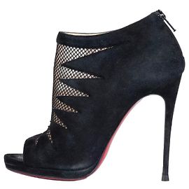Christian Louboutin Black Suede Open-Toe Booties Sz.37 pre-owned Other