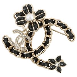 Chanel Strassblumen-Brosche Schwarz