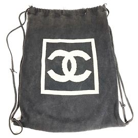 Chanel Sport CC Coco Mark Logo Knit Backpack Black Beige
