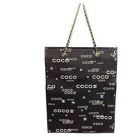 Sac cabas Chanel Vintage CC Coco Mark Logo Flat Shopper Noir Blanc