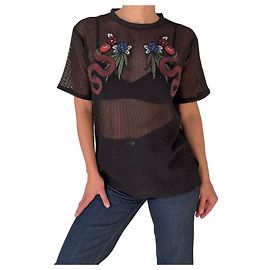 Sandro Black Mesh Embroidered Snake Top Black