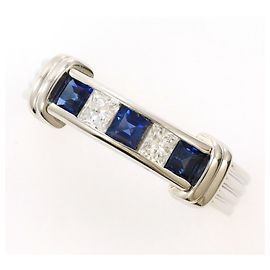 Autre Marque Platinum Band Ring with Sapphire and Diamond Other