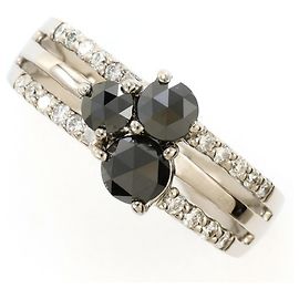 Autre Marque 14K Weißgold-Ring mit schwarzem Diamanten Schwarz Golden