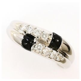 Autre Marque Platinum Band Ring with Onyx and Diamond Other