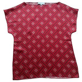 Jonathan Saunders Top de seda con estampado geométrico rojo Castaño Blanco Roja