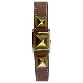 Hermès Hermes Gold-plated Medor - Brown leather bracelet Other