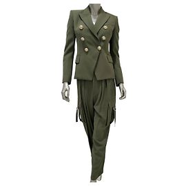Terno de sarja verde Balmain - EU 36 (S) Usado Outro