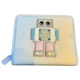 MCM Limited Edition Robot Appliqué Zip-Around Wallet Pink White Blue Grey Metallic