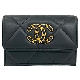 Chanel 19 Coco Mark Lambskin Leather Tri-fold Wallet Brown