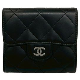Chanel Matelassé Coco Mark Lambskin Leather Tri-fold Wallet Black