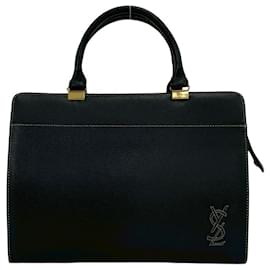 Bolsa de mão em couro com logotipo vintage Yves Saint Laurent Preto