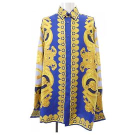 Camicia in seta Versace 1003941 Blu Giallo