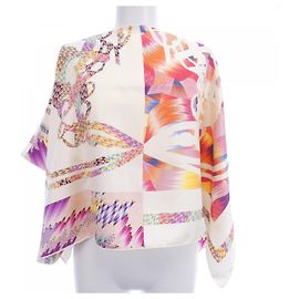 Poncho in seta Twill Reine Hermès Rosso Beige