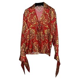 Versace Baroque Print Silk Blouse - Red/Gold Red Golden