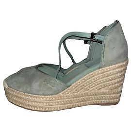 Hugo Boss BOSS Open Sandales Espadrilles Compensées en Daim Vert Vert
