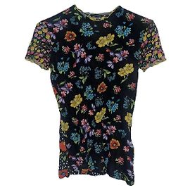 Gianni Versace Schwarzes Mesh-Top mit Blumenprint Schwarz Mehrfarben