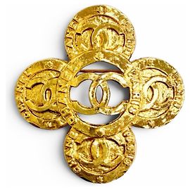 Broche Chanel Vintage Coco Mark Motif Fleur Doré