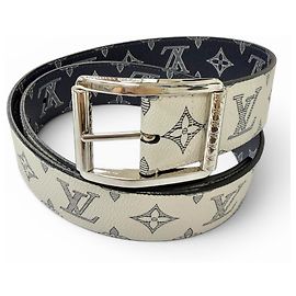 Louis Vuitton MP010V Cinto Reverso Leather Belt Cru Azul marinho