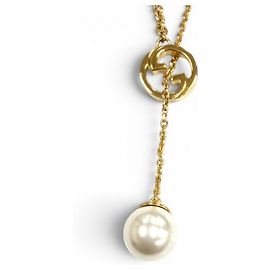 Collar Blondie con gotas de perlas GUCCI Blanco Dorado