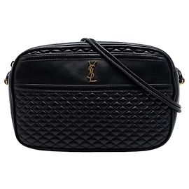 Saint Laurent Victoire Camera Bag aus schwarzem gestepptem Lammleder Schwarz