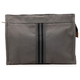 Hermès Fourre Tout Clutch aus grauem Canvas Braun